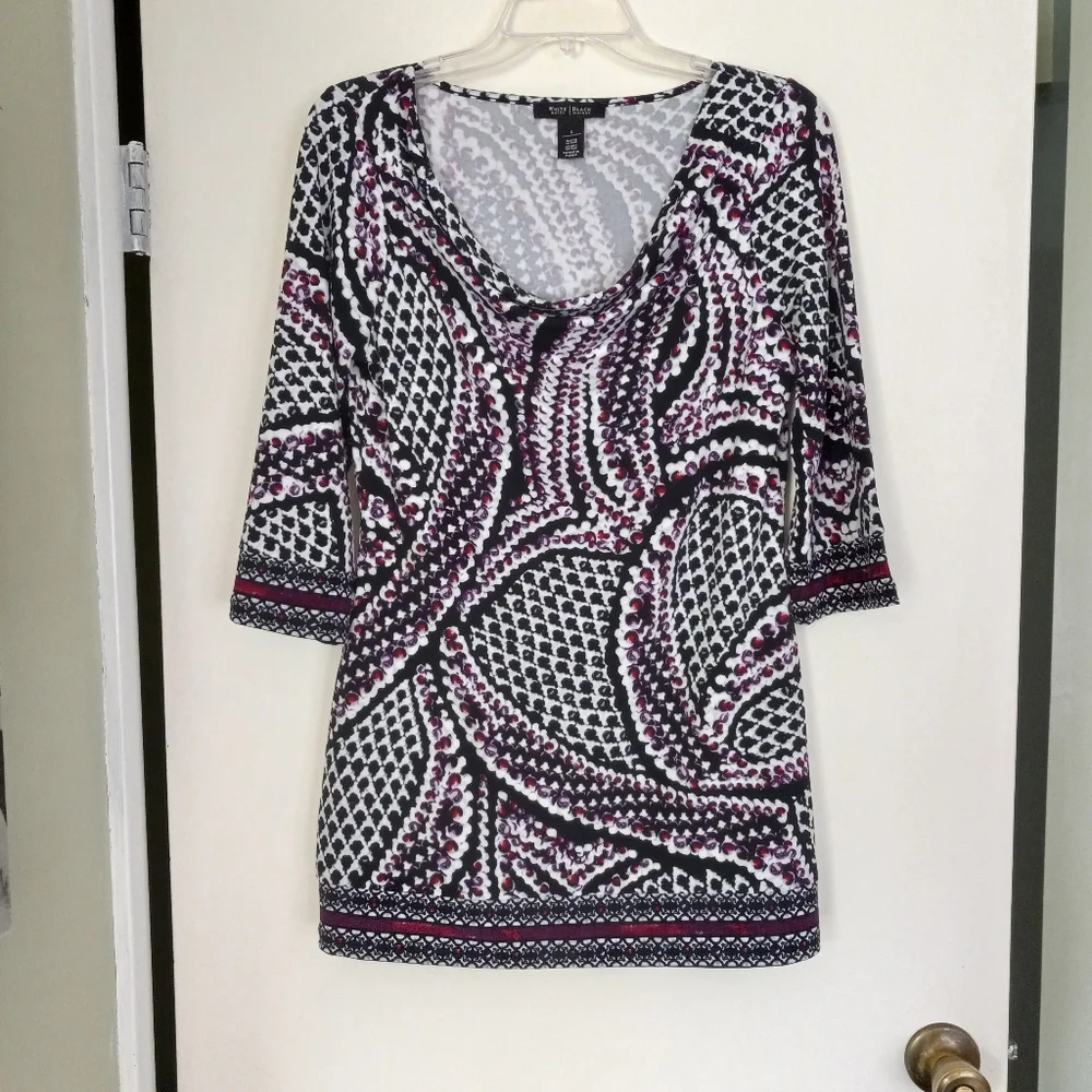 White House Black Market drape neck print tunic size S